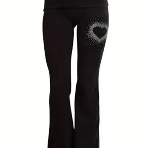 Elegant Black bejeweled Heart-Accent Women's Leggings